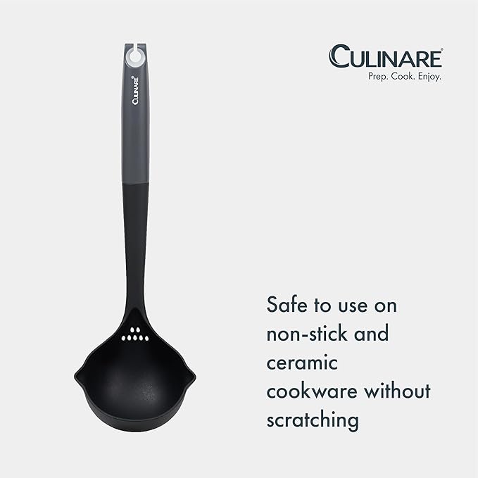 Culinare Soup Ladle with Dual Pouring Spouts & Herb Stripper – Heat-Resistant, Non-Stick Safe Serving Spoon for Soups, Stews & Sauces – Ergonomic Handle, Dishwasher Safe, Easy Storage