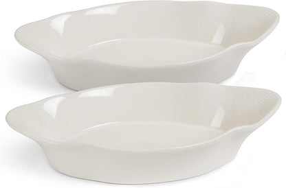 Au Gratin Baking Dishes, Ceramic, by Kook, for Casseroles, Lasagna & Cobblers, Individual Serving, Set of 2, Oven, Microwave & Dishwasher Safe Bakeware, 18 oz, Ivory by Kook