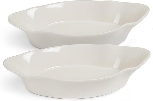 Au Gratin Baking Dishes, Ceramic, by Kook, for Casseroles, Lasagna & Cobblers, Individual Serving, Set of 2, Oven, Microwave & Dishwasher Safe Bakeware, 18 oz, Ivory by Kook