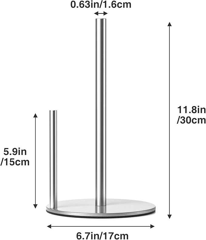 Paper Towel Holder Silver, Premium Stainless Steel Kitchen Roll Dispenser, Countertop Roll Organizer with Weighted Base - Image 5