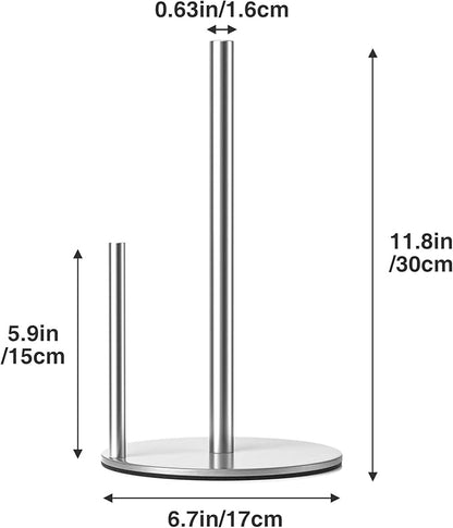 Paper Towel Holder Silver, Premium Stainless Steel Kitchen Roll Dispenser, Countertop Roll Organizer with Weighted Base - Image 5