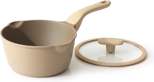 PRICUSIS Nonstick Saucepan with Lid, 2 Quart Sauce Pan, Healthy Sauce Pot with Pour Spouts for Multipurpose Use, PFOS & PFOA Free, Induction Compatible, Apricot by PRICUSIS