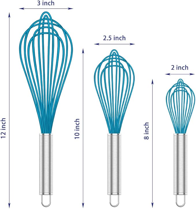 OYV Silicone Whisk,Heat Resistant 480°F Whisks For Cooking Non Scratch,Stainless Steel wired wisk,Plastic Rubber Whisk Tool For Nonstick Cookware Pans,Silicon Wisks Set of 4,Blue - Image 6