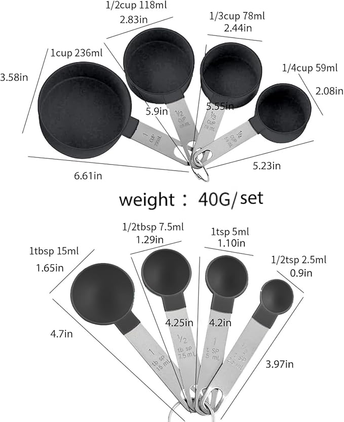 Plastic Measuring Cup & Spoon Set – 8-Piece with Stainless Steel Handles, Stackable, for Baking & Cooking - Image 4