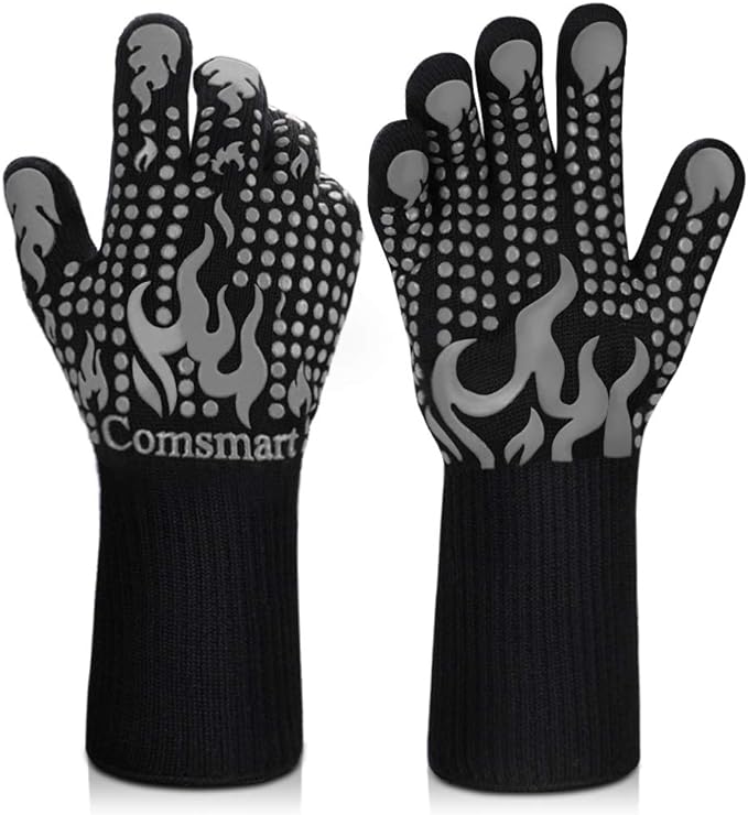 Comsmart BBQ Gloves, 1472F Heat Resistant Silicone Non-Slip Oven Mitts, Long Kitchen Gloves Perfect for Grilling, Cooking, Baking, Cutting by Comsmart