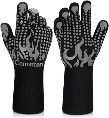 Comsmart BBQ Gloves, 1472F Heat Resistant Silicone Non-Slip Oven Mitts, Long Kitchen Gloves Perfect for Grilling, Cooking, Baking, Cutting by Comsmart