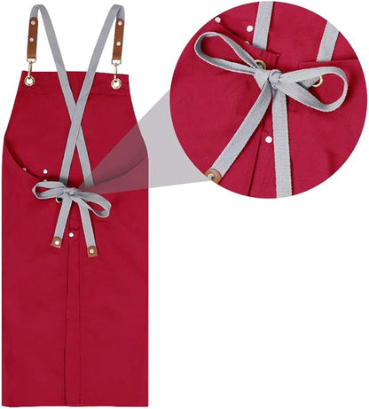Mignongirl Chef Apron,Cross Back Apron for Men Women with Adjustable Straps and Large Pockets,Canvas,M-XXL (Red) - Image 8