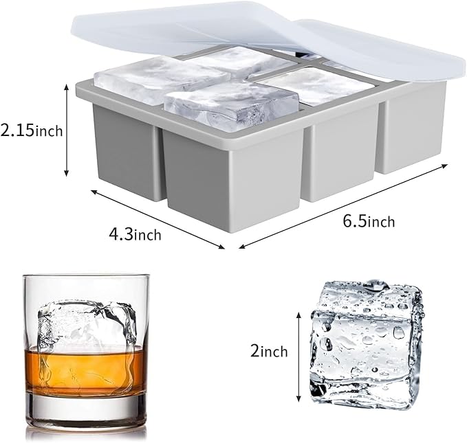 Large Ice Cube Tray for Whiskey: FDDBI Big Square Ice Cube Maker for Cocktail - 3Pack Silicone Old Fashioned Ice Cube Trays - 2inch Huge Cubed Ice Trays for Whisky - Image 3