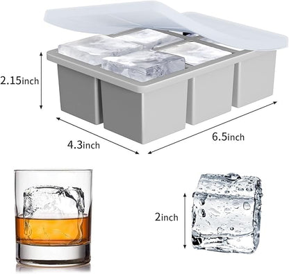 Large Ice Cube Tray for Whiskey: FDDBI Big Square Ice Cube Maker for Cocktail - 3Pack Silicone Old Fashioned Ice Cube Trays - 2inch Huge Cubed Ice Trays for Whisky - Image 3