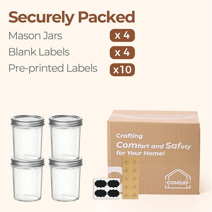 ComSaf Wide Mouth Mason Jars 16 oz with lids - 4 Pack, Pint Mason Jars with Seal Bands, Glass Canning Jars for Honey, Jam, Jelly, Coffee, Salad, Desert, Shower Wedding Favors, DIY Candles Decor - Image 8