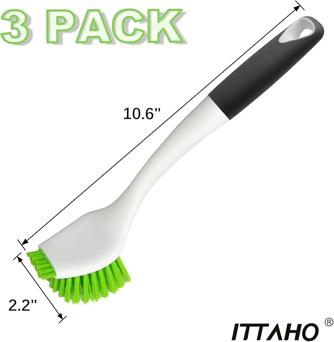 3 Pack Dish Brush,Dish Scrub Brush, Kitchen Scrub Brush for Cleaning Dishes, Double Sided Bristles Scrubber Cleaner for Dishes,Sink,Pots,Pans,Bathroom Shower,Tile,Tubs - Image 2