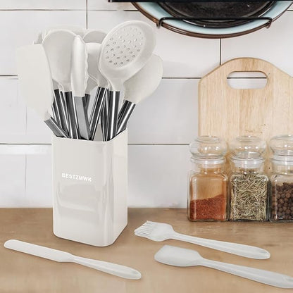 Kitchen Utensil Set-Silicone Cooking Utensils-33 Kitchen Gadgets & Spoons for Nonstick Cookware-Silicone and Stainless Steel Spatula Set-Best Kitchen Tools, Useful Pots (Cream White) - Image 3