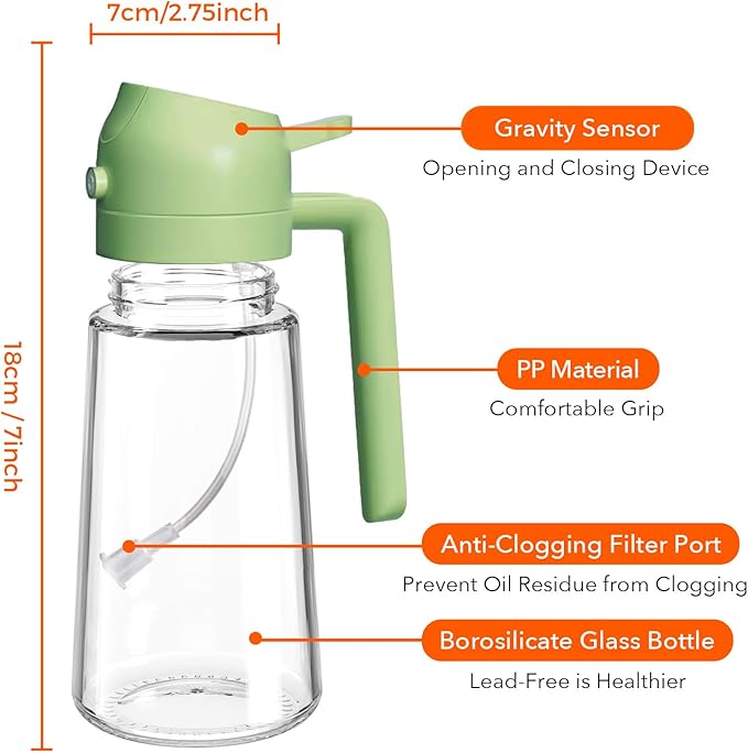 YARRAMATE 16oz/470ml Glass Olive Oil Sprayer for Cooking with Stickers, 2 in 1 Oil Dispenser for Kitchen Gadgets, Food Grade Premium Spray Bottle with Portion Control for Salad, Frying, BBQ (Green) - Image 8