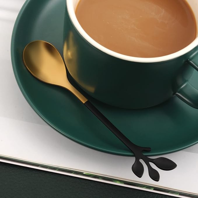 AnSaw Small Coffee Spoon Holder Set,Black Swan Base With 10 Pcs Black & Gold Demitasse Espresso Spoons Set,4.7" Mini Leaf Dessert Spoon,Stainless Steel Tea Spoons - Image 9