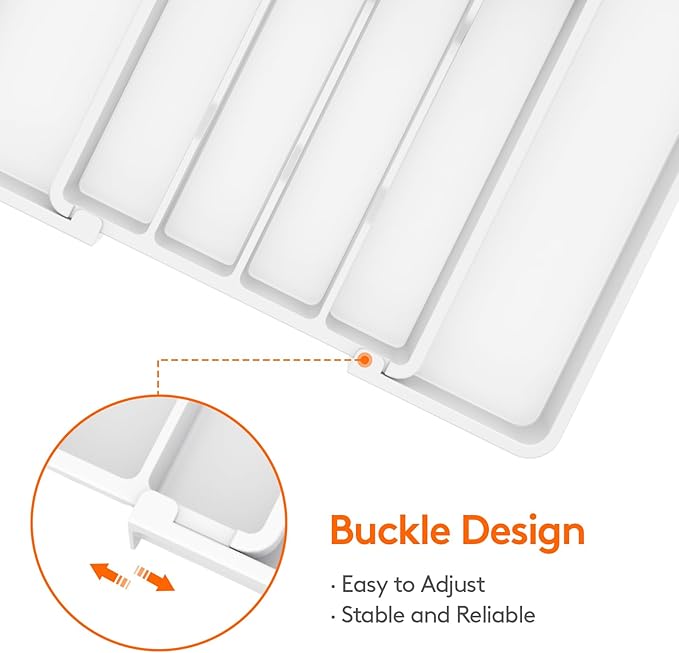 Lifewit Silverware Drawer Organizer, Expandable Utensil Tray for Kitchen, BPA Free Flatware and Cutlery Holder, Adjustable Plastic Storage for Spoons Forks Knives, 8.5-14 x 12", White - Image 5