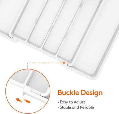 Lifewit Silverware Drawer Organizer, Expandable Utensil Tray for Kitchen, BPA Free Flatware and Cutlery Holder, Adjustable Plastic Storage for Spoons Forks Knives, 8.5-14 x 12", White - Image 5