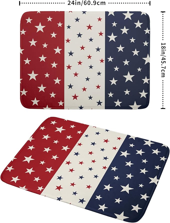 Blue Red White Star July of 4th Patriotic Dish Drying Mat for Kitchen Counter 18x24 Independence Day Absorbent Reversible Microfiber Drying Mats Kitchen Countertop Protector Dishes Drainer Rack Pad - Image 2