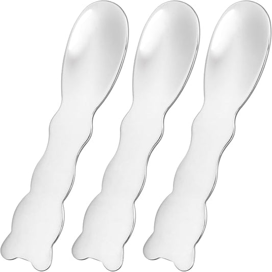 Pndeyo 3pcs Mini Stainless Steel Makeup Spatula, Reusable Cosmetic Cream Spatulas Spoon, Skincare Scoop Applicator Facial Massage Beauty Tools for Mixing and Sampling Face Eye Cream- Silver