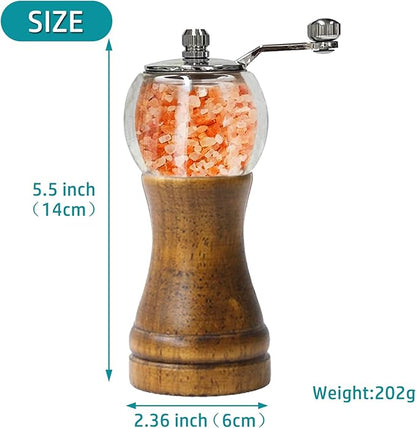 Pepper Grinder Set Classical Hand Shake Wood Manual Pepper Grinder, Setrefillable Wooden & Acrylic grinder,Ceramic Blades metal handle tools, Enjoy Fresh Ground Pepper Salts & spices 2PCS-6IN