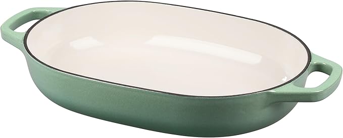 EDGING CASTING Enameled Cast Iron Oval Dutch Oven Pot with Lid, Dutch Oven for Sourdough Bread Baking, Bread Oven, Bread Dutch Oven, Oval Bread Pan, 7qt, Sage Green