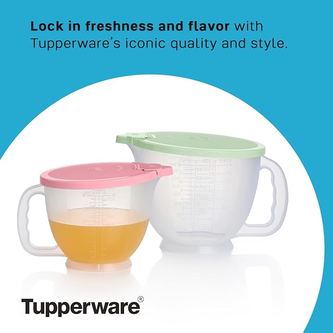 Tupperware Classic Mix-N-Store Pitcher Set in Mint Green and Candy Pink, Dishwasher Safe and BPA Free (2 Bowls, 2 Lids) - Image 6
