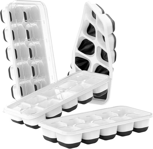 DOQAUS Ice Cube Tray with Lids - 4 Pack Stackable Silicone Ice Trays for Freezer, BPA & LFGB Safe, Easy Release for Kitchen, RV, Cocktail, Coffee, Soup & Food by DOQAUS