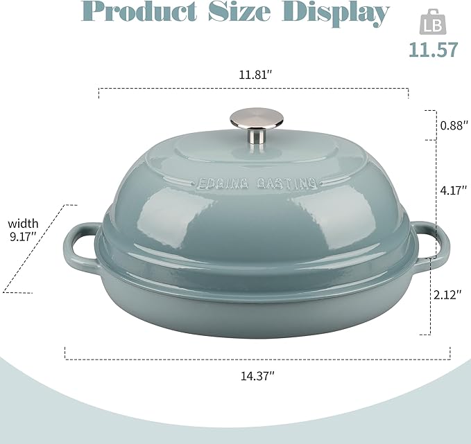 EDGING CASTING Enameled Oval Cast Iron Dutch Oven Pot with Lid, Bread Dutch Oven for Sourdough Bread Baking, Dutch Oven Bread, Bread Oven, 6QT, Seasalt - Image 2
