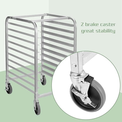 HALLY SINKS & TABLES H Bun Pan Rack 10 Tier with Wheels, Commercial Bakery Racking of Aluminum for Full & Half Sheet - Kitchen, Restaurant, Cafeteria, Pizzeria, Hotel and Home, 26" L x 20" W x 38" H - Image 5
