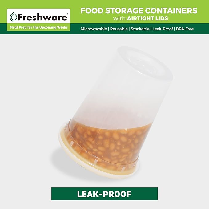 Freshware 48 Pack of 16 and 32 oz, 24 sets each size Food Storage Containers with Lids, Plastic Deli Containers, Meal Prep Containers, Microwave and Freezer Safe, Stackable, Leakproof, BPA Free, Clear - Image 4