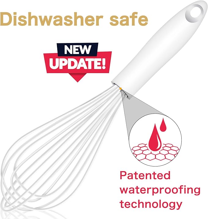 OYV White Silicone Whisk, Sealed Waterproof Design Set of 3, Professional Kitchen Whisks for Cooking Non-Scratch, Silicone&Stainless Steel Whisk, Heat Resistant 480°F Rubber wisk, BPA free - Image 2