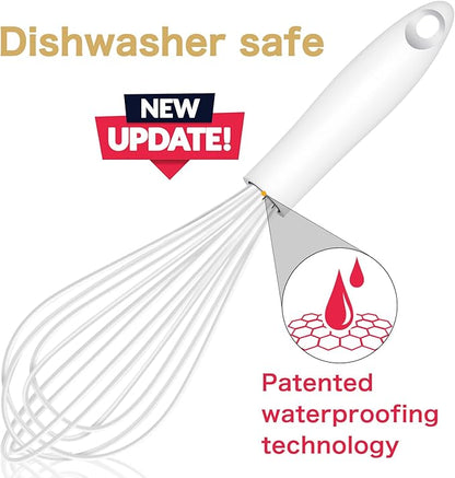 OYV White Silicone Whisk, Sealed Waterproof Design Set of 3, Professional Kitchen Whisks for Cooking Non-Scratch, Silicone&Stainless Steel Whisk, Heat Resistant 480°F Rubber wisk, BPA free - Image 2