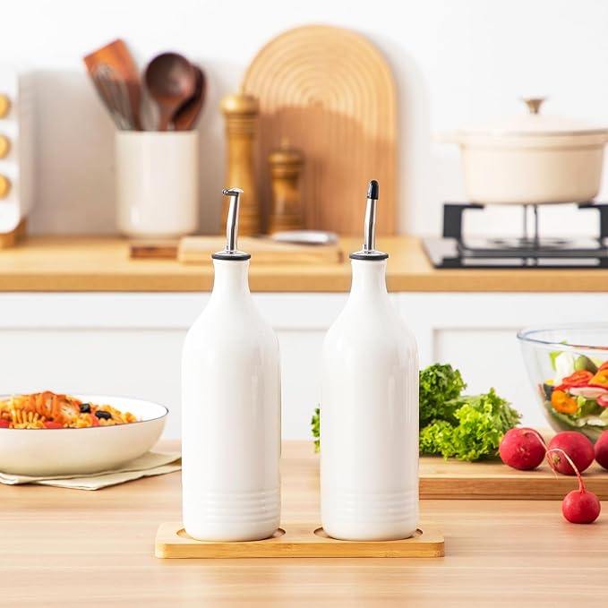 vancasso 20 Oz Ceramic Olive Oil Dispenser Bottle, Bottle Dispenser with Spout and Funnel for Kitchen,Suitable for Oil, Vinegar, Coffee Syrups & Other Liquids, White - Image 9