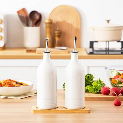 vancasso 20 Oz Ceramic Olive Oil Dispenser Bottle, Bottle Dispenser with Spout and Funnel for Kitchen,Suitable for Oil, Vinegar, Coffee Syrups & Other Liquids, White - Image 9