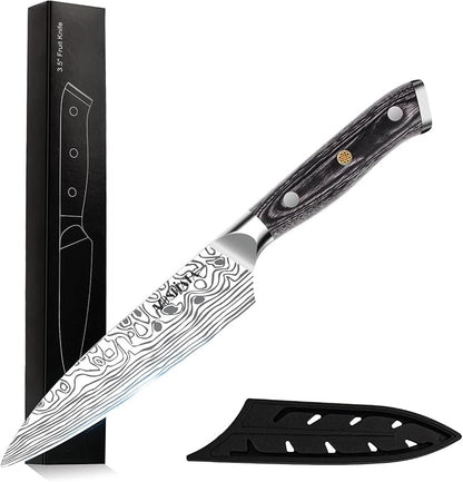 MOSFiATA 4 Inch Paring Knife, Kitchen Knife Fruit Knives with Sheath, German High Carbon Stainless Steel EN1.4116 Precision Cooking Vegetable Knife for Carving, Peeling, Trimming by MOSFiATA