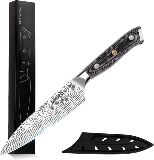 MOSFiATA 4 Inch Paring Knife, Kitchen Knife Fruit Knives with Sheath, German High Carbon Stainless Steel EN1.4116 Precision Cooking Vegetable Knife for Carving, Peeling, Trimming by MOSFiATA
