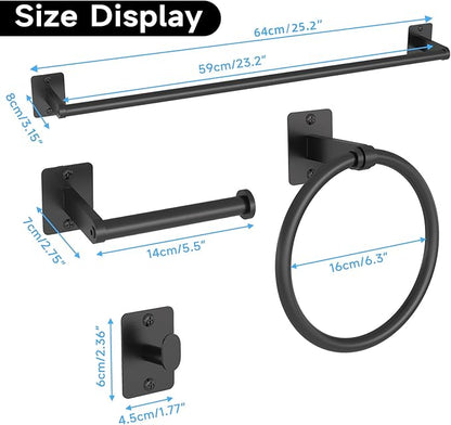 Matte Black Bathroom Accessories Set, KLJKPA 4 Pieces Bathroom Hardware Set, 24 inch Towel Bar, Towel Racks for Bathroom, Robe Towel Hooks, Toilet Paper Holder Wall Mounted - Image 7