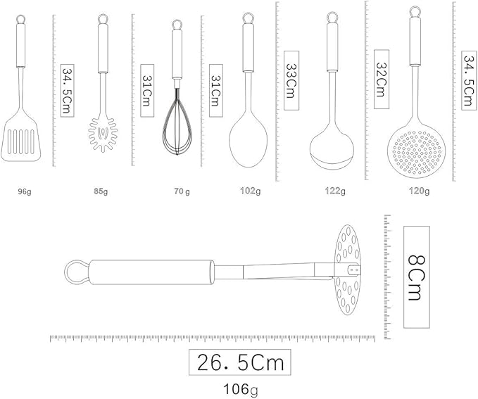 Berglander Cooking Utensil Set 8 Piece, Stainless Steel Kitchen Tool Set with Stand,Cooking Utensils, Slotted Tuner, Ladle, Skimmer, Serving Spoon, Pasta Server,Potato Maseher, Egg Whisk. （8 Pieces） - Image 2