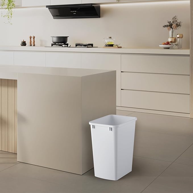 ROOMTEC 35QT Kitchen Trash Can, Sturdy and Lightweight Slim Trash Can, Trash Cans for Kitchen, Workspace, Bathroom, Office, Easy to Clean, 2-Pack, White