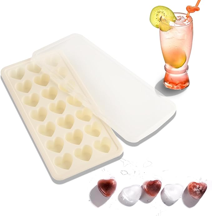 Heart Shape Ice Cube Tray, 21 Holes Silicone Ice Cube Mold with Removable Lid Flexible for Whiskey Cocktail Chocolate (White) by TFQXA1Z
