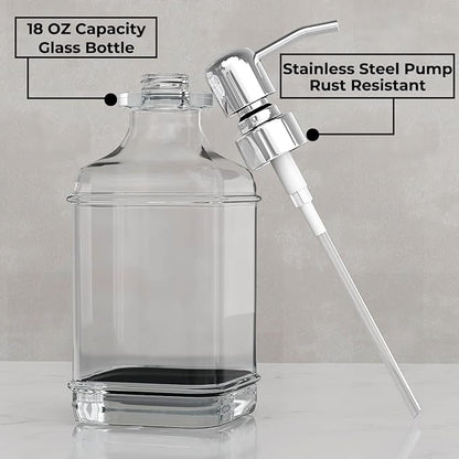 GLADPURE Soap Dispenser - 2 Pack, 18 Oz Antique Design Thick Glass Hand Soap Dispensers; with 304 Rust Proof Stainless Steel Pump, 6Pcs Clear Stickers, for Kitchen, Bathroom - Silver - Image 2