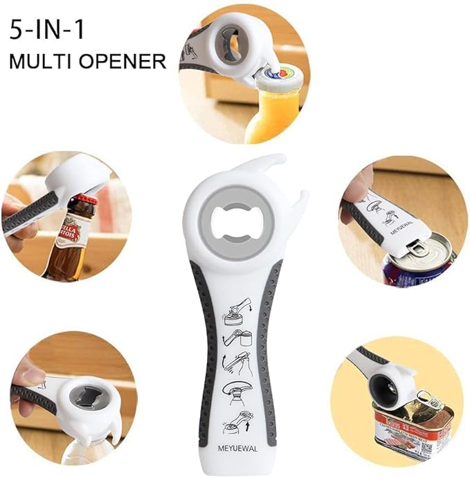 Jar Opener Bottle Opener for Weak Hands, 5-in-1 Multi-Function Can Opener Bottle Opener Kit with Silicone Handle, Easy to Use for Children, Elderly and Arthritis Sufferers (NEW White) - Image 6