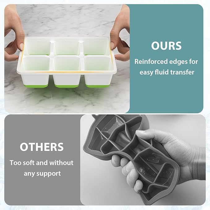 Optish Large Ice Cube Molds, 2 Pack Whiskey Square Ice Molds, 1.8 Inch Big Ice Cube Tray, Stackable Cocktail Ice Tray with Lid, Easy to Release (Green) - Image 3