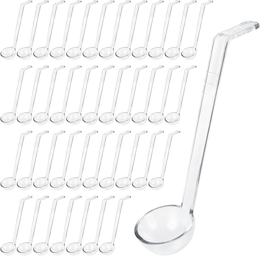 STARVAST 40PCS 1 oz Plastic Small Ladles with 7 Inches Long Handle, Clear Mini Ladle for Sauce Dressing Serving Salsa Punch Bowl Sauces and Toppings