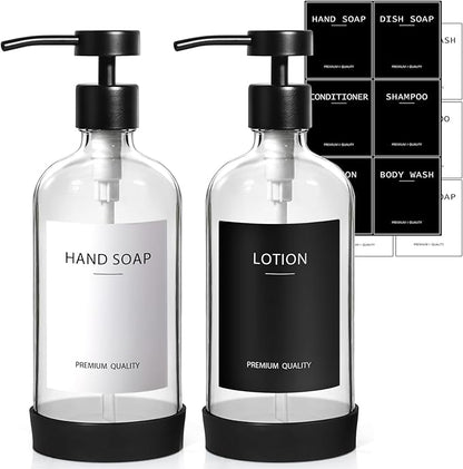 RYTOXILO Clear Soap Dispenser 2 Pack, Glass Soap Dispenser with Stainless Steel Pump, 16.9 Fl oz Refillable Kitchen Hand and Dish Soap Dispensers Set, Modern Clear Soap Lotion Dispensers Bottle by RYTOXILOBrightenUpYourHome