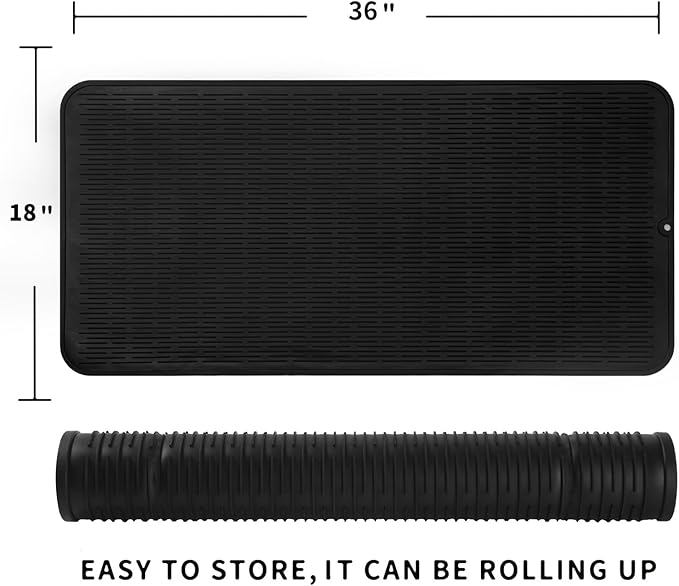 MicoYang Silicone Dish Drying Mat for Multiple Usage,Easy clean,Eco-friendly,Heat-resistant Silicone Mat for Kitchen Counter or Sink,Refrigerator or Drawer Liner Black 5XL 36inches x 18inches - Image 2