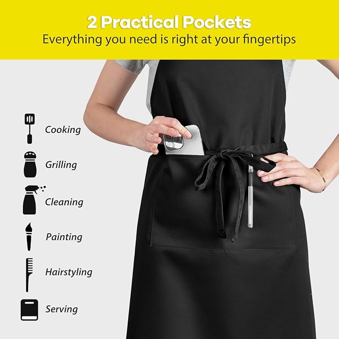 ROTANET Extra Large Apron for Men Adjustable Bib Aprons with 2 Pockets Cooking Kitchen Women Chef Water & Oil Resistant - Image 4