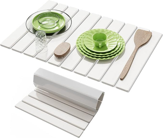Large Stone Dish Drying Mat for Kitchen Counter,23.6''x15.3'' Foldable Quick Dry Stone Kitchen Mat,Eco-Friendly,Absorbent Diatomaceous Earth Mats for Dishes Bottles Cups Bathroom Any Countertop-White by AEFLMHealth%C2%B7Home