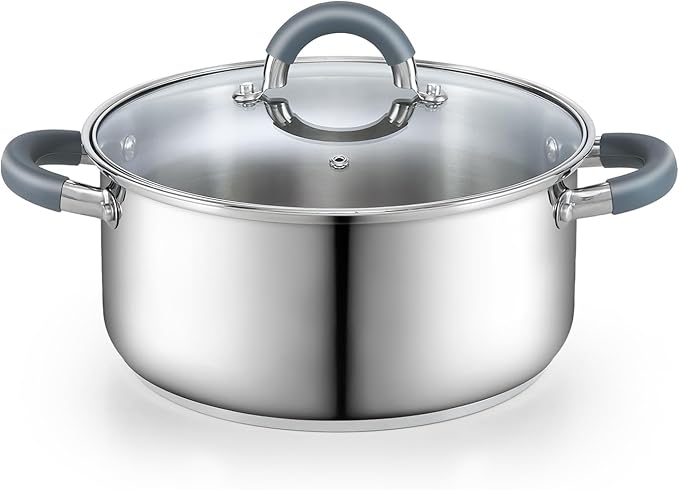 Cook N Home 5.5-Quart Sauce Pot Stainless Steel Stockpot with Glass Lid, Basics Saucier Casserole Stock Pot, Stay-Cool Silicone Handles by CookNHome