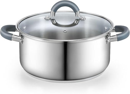 Cook N Home 5.5-Quart Sauce Pot Stainless Steel Stockpot with Glass Lid, Basics Saucier Casserole Stock Pot, Stay-Cool Silicone Handles by CookNHome