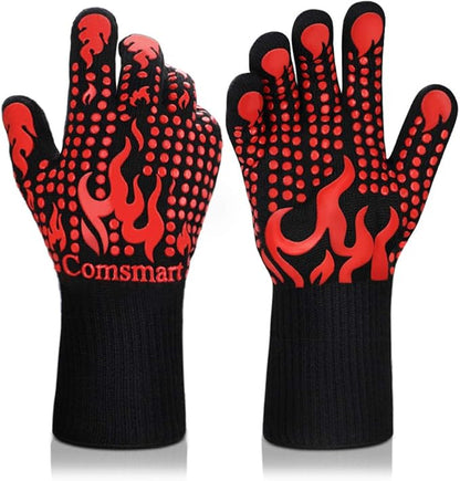 Comsmart BBQ Gloves, 1472 Degree F Heat Resistant Grilling Gloves Silicone Non-Slip Oven Gloves Long Kitchen Gloves for Barbecue, Cooking, Baking, Cutting by Comsmart
